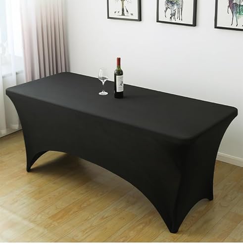 Xiyocadt 6FT Elastische Tischdecken, Hohem Elastik und knitterfreie rechteckige Stretch Tischdecke, Spandex Stretch Tischdecke für Geburtstags,Hochzeit,Bankett Tischdekoration (Schwarz) von Xiyocadt