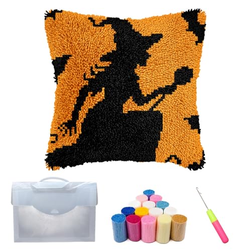 Xiyocadt Halloween Knüpfkissen Set für Erwachsene und Kinder,Anfänger,DIY,Knüpfkissen-Set,vorgedruckte Bastelteppich-Kits,Kreuzstich,Stickerei,Kissenbezug für Zuhause,Sofa,Dekoration (G) von Xiyocadt