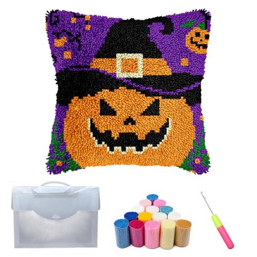 Xiyocadt Knüpfteppich Zum Selber Knüpf-Sets 43X43Cm,Halloween Ghost Pumpkin Decorations,Latch Hook Kits Teppiche,DIY Dekorative Kissenbezüge Stickerei Kreuzstich Kunsthandwerk (A) von Xiyocadt