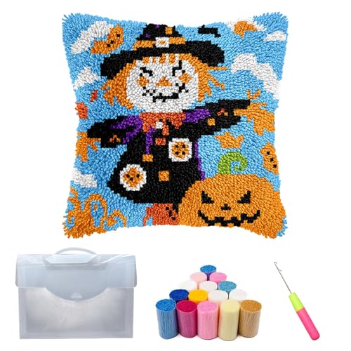 Xiyocadt Knüpfteppich Zum Selber Knüpf-Sets 43X43Cm,Halloween Ghost Pumpkin Decorations,Latch Hook Kits Teppiche,DIY Dekorative Kissenbezüge Stickerei Kreuzstich Kunsthandwerk (D) von Xiyocadt