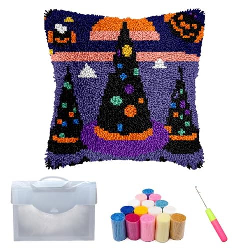 Xiyocadt Knüpfteppich Zum Selber Knüpf-Sets 43X43Cm,Halloween Ghost Pumpkin Decorations,Latch Hook Kits Teppiche,DIY Dekorative Kissenbezüge Stickerei Kreuzstich Kunsthandwerk (G) von Xiyocadt