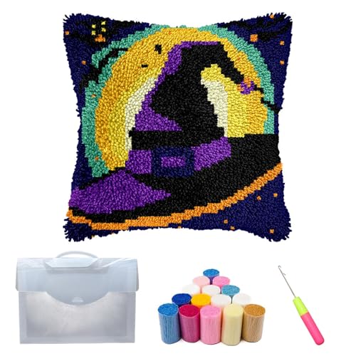 Xiyocadt Knüpfteppich Zum Selber Knüpf-Sets 43X43Cm,Halloween Ghost Pumpkin Decorations,Latch Hook Kits Teppiche,DIY Dekorative Kissenbezüge Stickerei Kreuzstich Kunsthandwerk (H) von Xiyocadt
