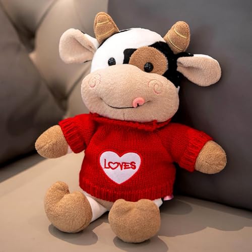 Xiyocadt Kuscheltier Kuh, Ankleiden Rucksack Milchkuh Plüschtier, Kleidung Kann Ausgezogen Werden Plüsch Puppe, Stofftier Spielzeug Plüschkissen Geschenk für Kinder Jungen Mädchen (40CM,Rote Love) von Xiyocadt