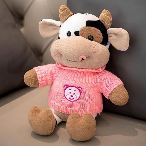 Xiyocadt Kuscheltier Kuh, Ankleiden Rucksack Milchkuh Plüschtier, Kleidung Kann Ausgezogen Werden Plüsch Puppe, Stofftier Spielzeug Plüschkissen Geschenk für Kinder Jungen Mädchen (40CM,rosa) von Xiyocadt