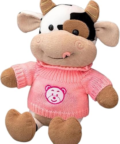 Xiyocadt Plüschtier Milchkuh Puppe Stofftier Kissen Kuscheltier Milchkuh, Cartoon Vieh Kalb Puppe zum Spielen und Kuscheln, Weiches Schmusetier für Mädchen, Jungen, Babys (40cm,Pulver Kleidung) von Xiyocadt
