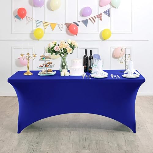 Xiyocadt Spandex Stretch Tischdecke, 6FT Hohem Elastik und knitterfreie rechteckige Stretch Tischdecke, Elastische Tischdecken für Geburtstags,Hochzeit,Bankett Tischdekoration (Blau) von Xiyocadt