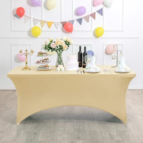 Xiyocadt Spandex Stretch Tischdecke, 6FT Hohem Elastik und knitterfreie rechteckige Stretch Tischdecke, Elastische Tischdecken für Geburtstags,Hochzeit,Bankett Tischdekoration (Champagner) von Xiyocadt