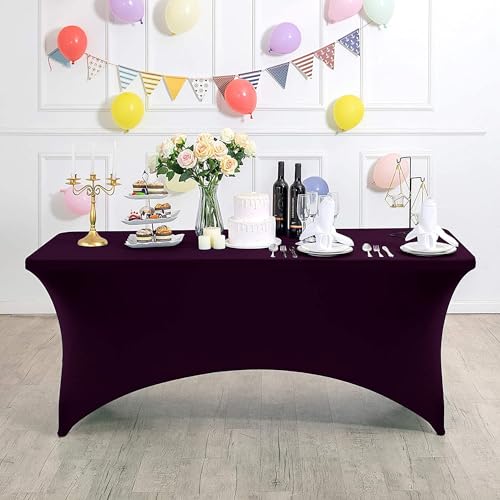 Xiyocadt Spandex Stretch Tischdecke, 6FT Hohem Elastik und knitterfreie rechteckige Stretch Tischdecke, Elastische Tischdecken für Geburtstags,Hochzeit,Bankett Tischdekoration (Dunkelviolett) von Xiyocadt