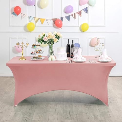 Xiyocadt Spandex Stretch Tischdecke, 6FT Hohem Elastik und knitterfreie rechteckige Stretch Tischdecke, Elastische Tischdecken für Geburtstags,Hochzeit,Bankett Tischdekoration (Fellpulver) von Xiyocadt