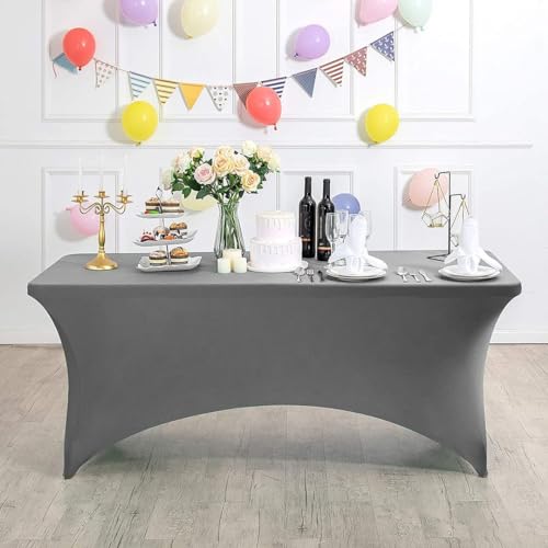 Xiyocadt Spandex Stretch Tischdecke, 6FT Hohem Elastik und knitterfreie rechteckige Stretch Tischdecke, Elastische Tischdecken für Geburtstags,Hochzeit,Bankett Tischdekoration (Grau) von Xiyocadt