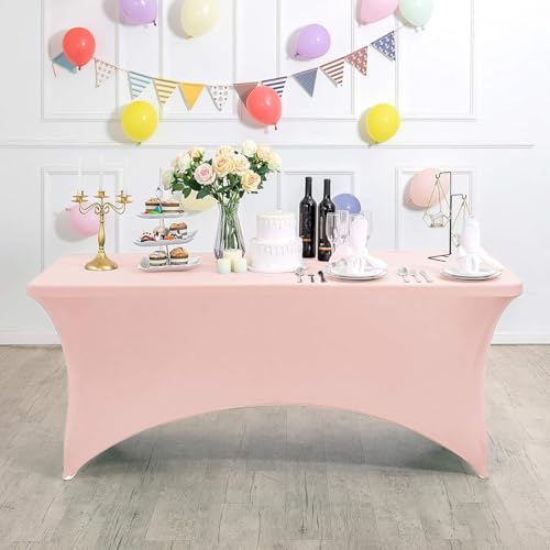 Xiyocadt Spandex Stretch Tischdecke, 6FT Hohem Elastik und knitterfreie rechteckige Stretch Tischdecke, Elastische Tischdecken für Geburtstags,Hochzeit,Bankett Tischdekoration (Hellpulver) von Xiyocadt