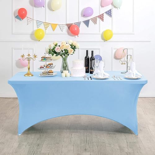 Xiyocadt Spandex Stretch Tischdecke, 6FT Hohem Elastik und knitterfreie rechteckige Stretch Tischdecke, Elastische Tischdecken für Geburtstags,Hochzeit,Bankett Tischdekoration (Himmelblau) von Xiyocadt