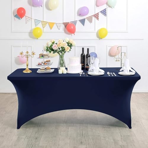 Xiyocadt Spandex Stretch Tischdecke, 6FT Hohem Elastik und knitterfreie rechteckige Stretch Tischdecke, Elastische Tischdecken für Geburtstags,Hochzeit,Bankett Tischdekoration (Marineblau) von Xiyocadt
