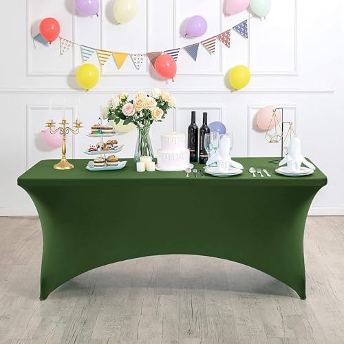 Xiyocadt Spandex Stretch Tischdecke, 6FT Hohem Elastik und knitterfreie rechteckige Stretch Tischdecke, Elastische Tischdecken für Geburtstags,Hochzeit,Bankett Tischdekoration (Moss) von Xiyocadt