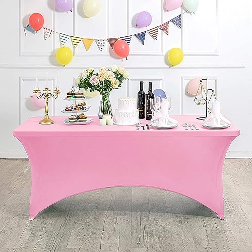Xiyocadt Spandex Stretch Tischdecke, 6FT Hohem Elastik und knitterfreie rechteckige Stretch Tischdecke, Elastische Tischdecken für Geburtstags,Hochzeit,Bankett Tischdekoration (Pink) von Xiyocadt