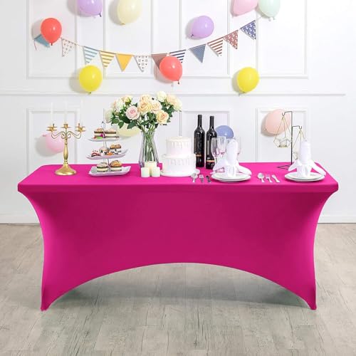 Xiyocadt Spandex Stretch Tischdecke, 6FT Hohem Elastik und knitterfreie rechteckige Stretch Tischdecke, Elastische Tischdecken für Geburtstags,Hochzeit,Bankett Tischdekoration (Rosenrot) von Xiyocadt