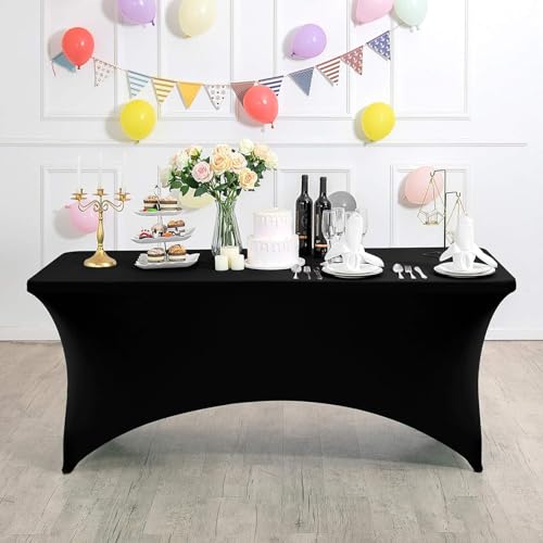 Xiyocadt Spandex Stretch Tischdecke, 6FT Hohem Elastik und knitterfreie rechteckige Stretch Tischdecke, Elastische Tischdecken für Geburtstags,Hochzeit,Bankett Tischdekoration (Schwarz) von Xiyocadt