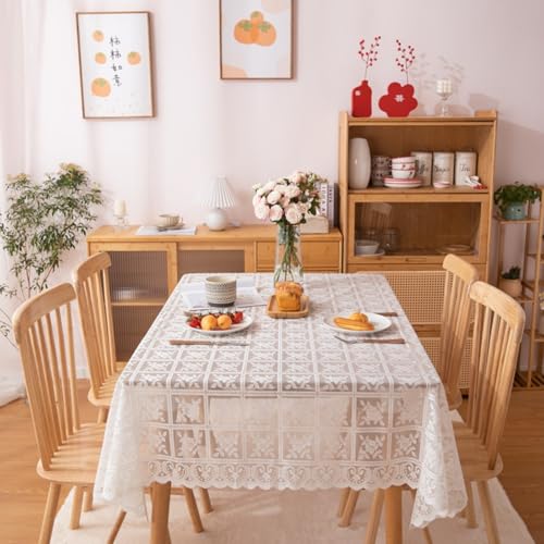 Xiyocadt Tischdecke Weiße Spitze Blumenmuster Rund oder Rechteckig Bestickte für Esstisch, Couchtisch, Hochzeit, Küche, Outdoor, Rezeption Tisch Dekor Dekor (Blume,90 * 90CM) von Xiyocadt