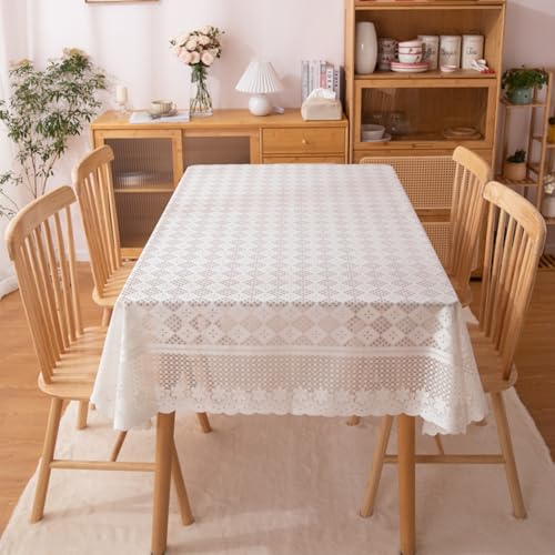 Xiyocadt Tischdecke Weiße Spitze Blumenmuster Rund oder Rechteckig Bestickte für Esstisch, Couchtisch, Hochzeit, Küche, Outdoor, Rezeption Tisch Dekor Dekor (Diamantmuster,60 * 60CM) von Xiyocadt
