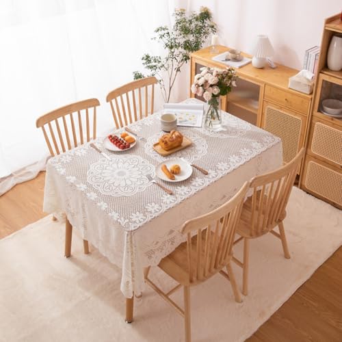 Xiyocadt Tischdecke Weiße Spitze Blumenmuster Rund oder Rechteckig Bestickte für Esstisch, Couchtisch, Hochzeit, Küche, Outdoor, Rezeption Tisch Dekor Dekor (Pflaumenblüte,140 * 140) von Xiyocadt