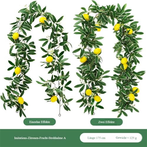 Xiyocadt Zitronengirlande mit Grün,Zitrone Girlande Künstliche Obst Girlande mit Zitrone, Grüne Girlandendekoration für Tischparty, Hängende Blumen Pflanzen Früchte Beeren Kranz (28cm,A) von Xiyocadt