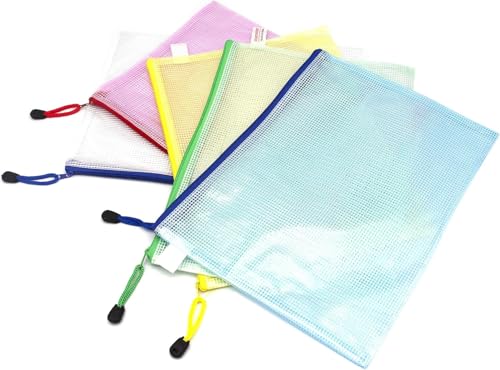 Xizhiwan 5 Handtaschen aus Kunststoff, A4, faltbar, Reißverschluss, Tasche – extra dick, Ordner aus Netzstoff, Reißverschluss, Münzfach, aus Kunststoff, A4, für Büro, Zuhause, Reisen, Schulbedarf Xizhiwan 5 Handtaschen aus Kunststoff, A4, faltbar, Reißverschluss, Tasche – extra dick, Ordner aus Netzstoff, Reißverschluss, Münzfach, aus Kunststoff, A4, für Büro, Zuhause, Reisen, Schulbedarf von Xizhiwan