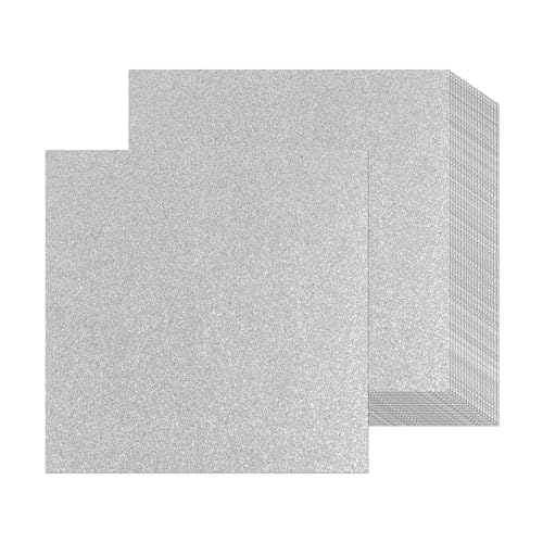 12 Blatt silberfarbenes Glitzer-Kartonpapier, 30,5 x 30,5 cm, dickes Glitzer-Bastelpapier für Scrapbooking, Bastelarbeiten, Grußkarten, Hochzeit, Geburtstag, Party, Dekoration, 250 g/m² von Xjoviative