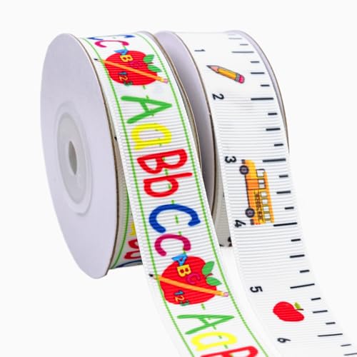 2 Rollen Schulband 2,2 cm, 20 Yards Lineal Bus Apple ABC Bleistift Lehrer Ripsband für Geschenkverpackung, Lehrer-Wertschätzung, Schulanfang Dekoration 2 Rollen Schulband 2,2 cm, 20 Yards Lineal Bus Apple ABC Bleistift Lehrer Ripsband für Geschenkverpackung, Lehrer-Wertschätzung, Schulanfang Dekoration von Xjoviative