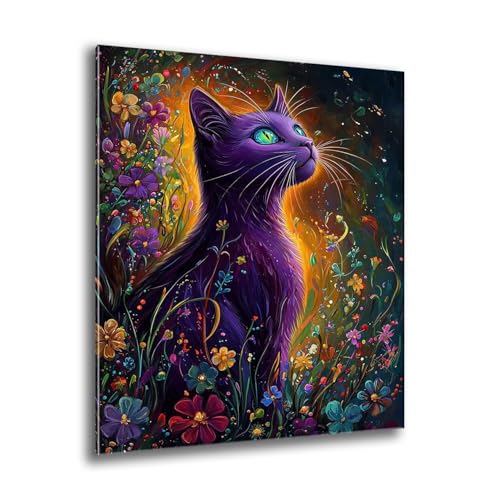 Diamond Painting Kinder Blumen Katze Diamond Painting Runder Steine, Kreativ Set für Erwachsene, DIY Diamant Kristall Arts Set Handbuch Craft für Home Dekoration, Weihnachtsgeschenke 100x135 cm M-129 von Xkogjo