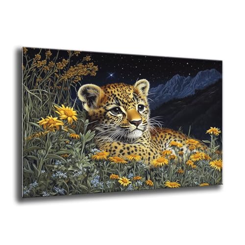Diamond Painting Kinder Blumen Leopard Diamond Painting Eckige Steine, Kreativ Set für Erwachsene, DIY Diamant Kristall Arts Set Handbuch Craft für Home Dekoration, Weihnachtsgeschenke 90x120 cm M-900 von Xkogjo