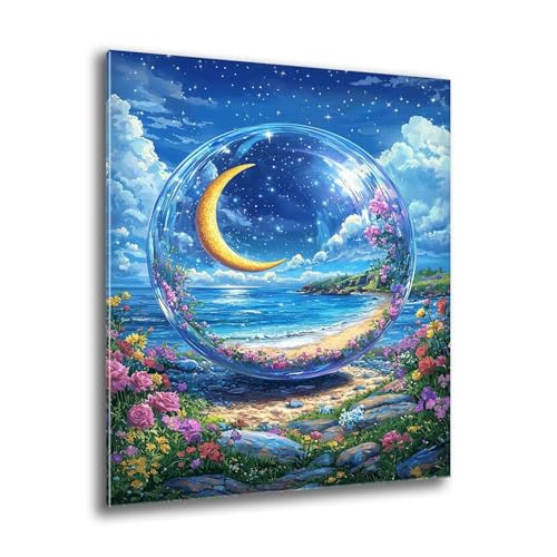 Diamond Painting Kinder Blumen Mond Diamond Painting Runder Steine, Kreativ Set für Erwachsene, DIY Diamant Kristall Arts Set Handbuch Craft für Home Dekoration, Weihnachtsgeschenke 80x110 cm M-125 von Xkogjo