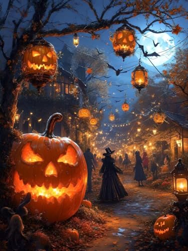 Halloween KüRbis Diamond Painting Set für Erwachsene groß xxl, Diamant Malerei Cross Stitch Stickerei Kunsthandwerk Set für Erwachsene, 5D DIY Diamond Painting Zubehör, Möbel Dekoration 40x50 cm S-452 von Xkogjo