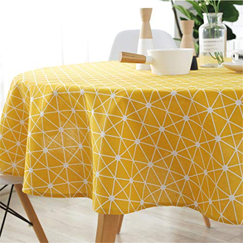 Xlabor Rund Tischdecke Baumwolle Leinen Tischtuch Tischwäsche Pflegeleicht Garten Zimmer Tischdekoration gelb 120cm von Xlabor