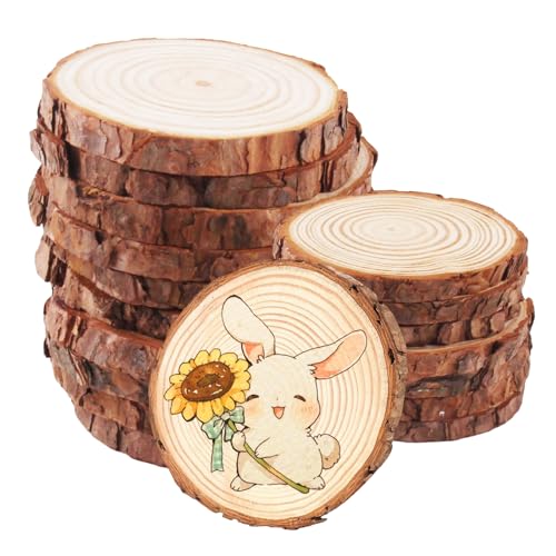 Xmart 18 stücke Holzscheiben Durchmesser 9-10 cm Runde Baumscheiben Kleine Baumscheibe Ohne Loch Holzscheibe zum Basteln für Weihnachten Herbst Hochzeiten Basteln Malen DIY Handwerk ca 10 mm Dicke von Xmart