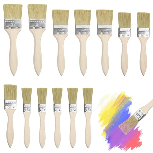 Xmart 26 Stück 1/1.5/2/2.5 Inch Flachpinsel Lasurpinsel Holz Malerpinsel Set Holzgriffpinsel Lackierpinsel Naturborsten Pinsel Lack Pinselset mit Holzstiel für Farbe Ölmalerei Beize Kleber Streichen von Xmart