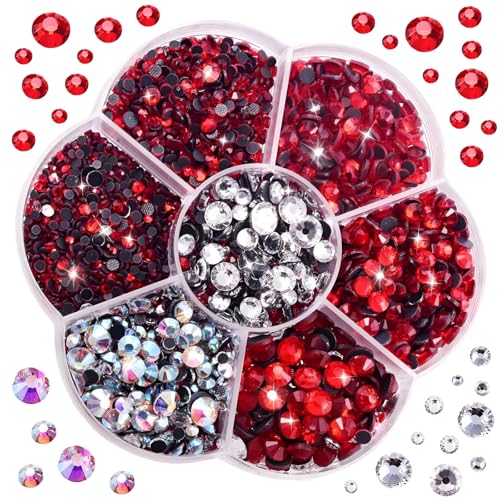 Xmart 3000 Stück Hotfix Strasssteine Glitzersteine für Textilien Rot Rhinestones Strasssteine zum Basteln 3 Farben 7 Größen Hot Fix Strass Steine für Kleidung Schuhe Taschen Nägel DIY Handwerk von Xmart