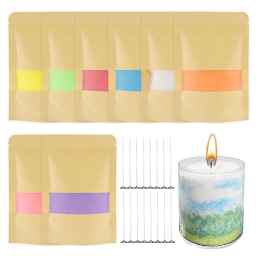 Xmart 8 Farben Kerzensand Kerzenwachs zum Gießen Sandkerzen mit 16 Dochte Wachsgranulat für Kerzen 240g Kerzen Sand Kerzenwachs Granulat Paraffinwachs Kerzen für DIY Kerzenherstellung von Xmart