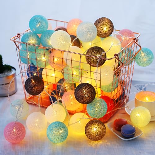 Xmart Lichterkette Innen Batterie 20 LED 3 Meter/2,36 Fuß WattestäBchenlampe Externe Batterie Lichterkette Kugeln für Ferienparty Wohnzimmer Hochzeitsbalkon (Makkaronfarbe) von Xmart
