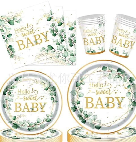 Babyparty Deko für 16 Gäste, Baby Shower Deko, Eukalyptus Grün Partygeschirr Set, Pappteller Kindergeburtstag, Servietten Eukalyptus, 36 Stück Baby Party Dekoration für Babyshower Junge Mädchen Babyparty Deko für 16 Gäste, Baby Shower Deko, Eukalyptus Grün Partygeschirr Set, Pappteller Kindergeburtstag, Servietten Eukalyptus, 36 Stück Baby Party Dekoration für Babyshower Junge Mädchen von Xmokeds