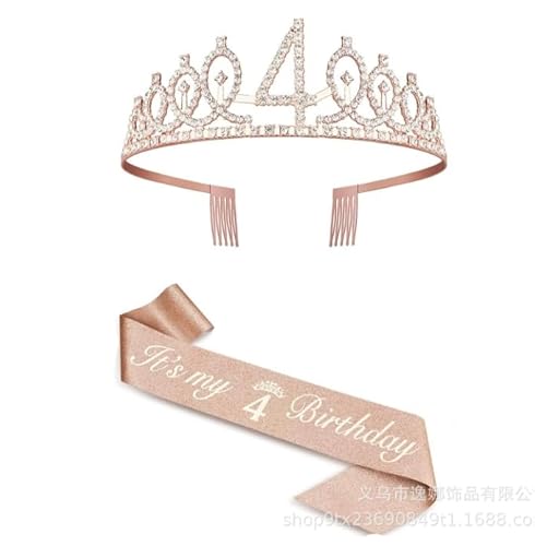 Geburtstagskrone Mädchen, Geschenk Mädchen 4 Jahre, Birthday Girl, 4 Jahr Geburtstagskrone, 4 Jahre Geschenk, Prinzessin Krone Geburtstag Stirnband für Geburtstag, Party Zubehör und Deko(Pink) von Xmokeds