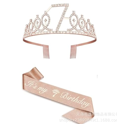Geburtstagskrone Mädchen - Gescheng Mädchen 7 Jahre, Birthday Girl, 7 Jahr Geburtstagskrone, 7 Jahre Geschenk, Prinzessin Krone Geburtstag Stirnband und Schärpe für Party Zubehör und Dekorationen von Xmokeds