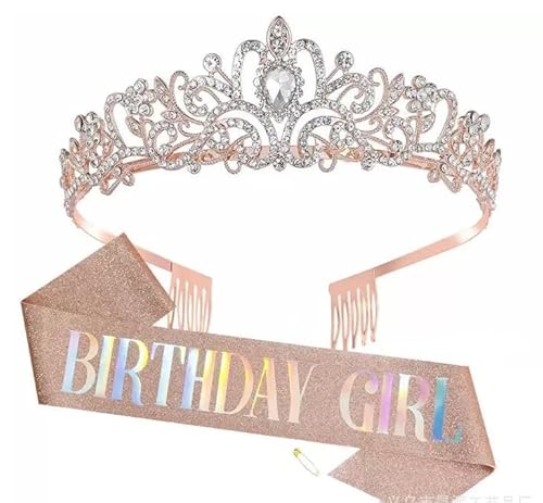 Xmokeds Geburtstagskrone Mädchen - Birthday Girl, Krone Damen und Schärpe, Krone Geburtstag Mädchen, Geburtstagsdeko und Erwachsene, Prinzessin Stirnband für Geburtstag, Party Zubehör und Deko(Pink) von Xmokeds