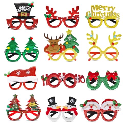 Weihnachtsbrillen, Xndryan 12 Stück Brille Weihnachten Glitzer Partybrille Weihnachtsbrille Kostümbrillen für Weihnachtsfeiern, Xmas Brille Rahmen für Deko Weihnachten Weihnachtsbrillen, Xndryan 12 Stück Brille Weihnachten Glitzer Partybrille Weihnachtsbrille Kostümbrillen für Weihnachtsfeiern, Xmas Brille Rahmen für Deko Weihnachten von Xndryan