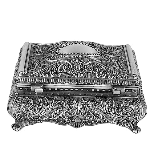 Xnferty Luxuriöse Vintage-Schmuckschatulle aus Rechteckiger Metalllegierung, Antike Metall-Schmuckschatulle, Schmuckaufbewahrung, Organizer, Geschenkbox, Schmuckaufbewahrungsbox,(Antikes Silber) von Xnferty