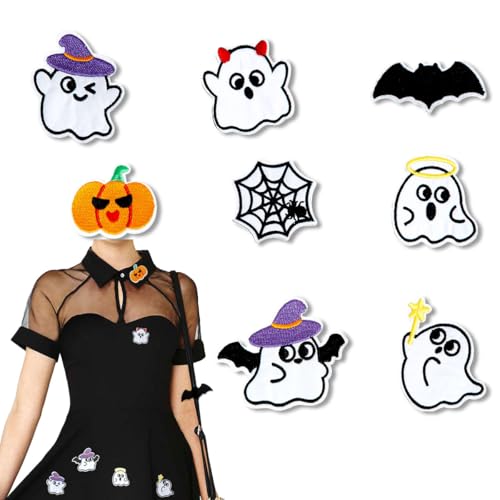 Bestickte Halloween-Aufnäher zum Aufbügeln, 8 Stück, niedliche Geister- und Kürbis-Applikationen, für Hüte, Kleidung, Jacken, Jeans, Rucksäcke, Kleidernähreparatur Bestickte Halloween-Aufnäher zum Aufbügeln, 8 Stück, niedliche Geister- und Kürbis-Applikationen, für Hüte, Kleidung, Jacken, Jeans, Rucksäcke, Kleidernähreparatur von XnxnzhHo