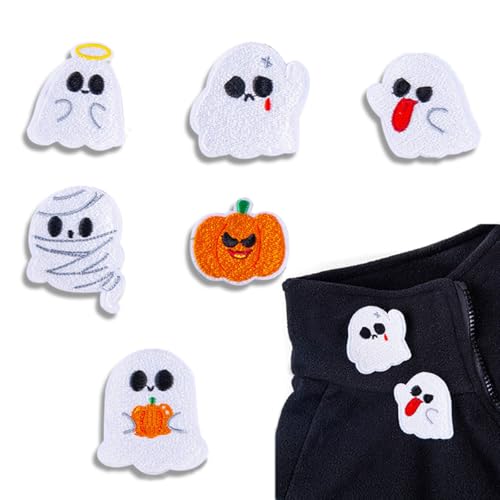 Selbstklebende Applikation für Halloween, Geisterkürbis, 6 Stück, niedliche bestickte Applikationen, für Kleidung, Jeans, Kleid Selbstklebende Applikation für Halloween, Geisterkürbis, 6 Stück, niedliche bestickte Applikationen, für Kleidung, Jeans, Kleid von XnxnzhHo