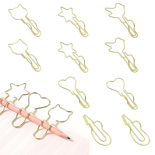 XnxnzhHo Metall-Stiftklammer, 10 Stück, Büroklammern, Stifthalter für Notizbuch, goldenes süßes Herz, Stern, Katzenformen, für Büro, Schulbedarf XnxnzhHo Metall-Stiftklammer, 10 Stück, Büroklammern, Stifthalter für Notizbuch, goldenes süßes Herz, Stern, Katzenformen, für Büro, Schulbedarf von XnxnzhHo