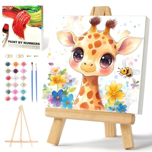Xobers art Malen Nach Zahlen Kinder Giraffe Mit Rahmen, Tiere Malen nach Zahlen Kits Anfänger, Painting by Number Animals, Geeignet Als Geschenk und Heimdekoration 20x20 cm von Xobers art
