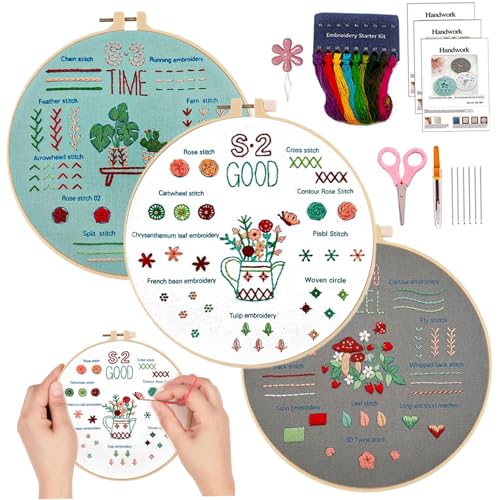 1 Set Stickkit, Hand Stickerset mit gestempelten Mustern, Kreuzstich -Kits einschließlich Werkzeuge zum Erlernen verschiedener Stiche für Handwerksliebhaber Erwachsene Anfänger von Xoeryoy