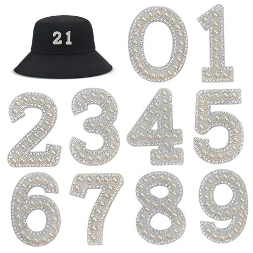 1 Setzen Sie Perlennummern, elegante Perle Strassnummer Eisen auf Flecken, DIY-Stickerei 0-9 Nähen Sie Applique-Patches für Kleidung Shirts Scrapbook Rucksack Hut von Xoeryoy